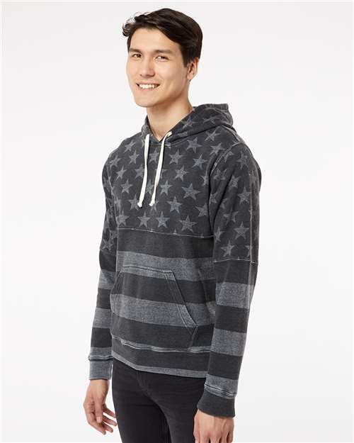 J. America Men's Triblend Fleece Hooded Sweatshirt 8871 - Black Stars & Stripes Triblend