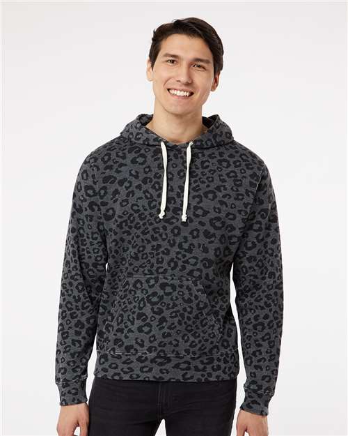 J. America Men's Triblend Fleece Hooded Sweatshirt 8871 - Black Leopard Triblend